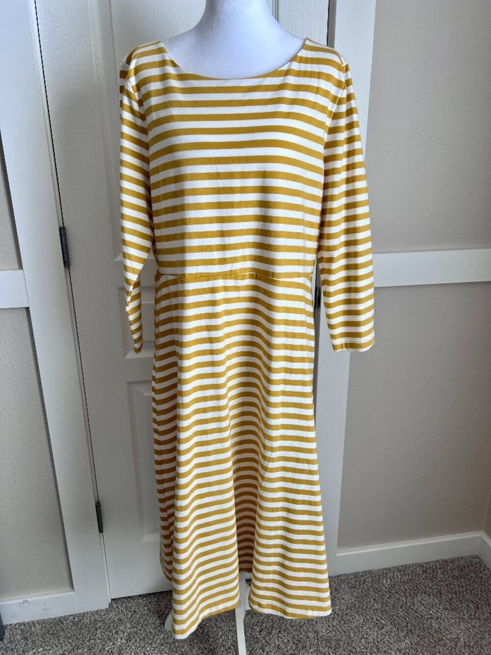 Old Navy Fit & Flare Striped Midi Dress Mustard Yellow White - Size XL